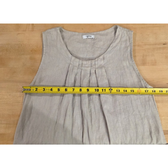 Rosemarne Linen Sheath Dress Medium Crocheted Hem Italian Beige Coastal Casual - Picture 5 of 9